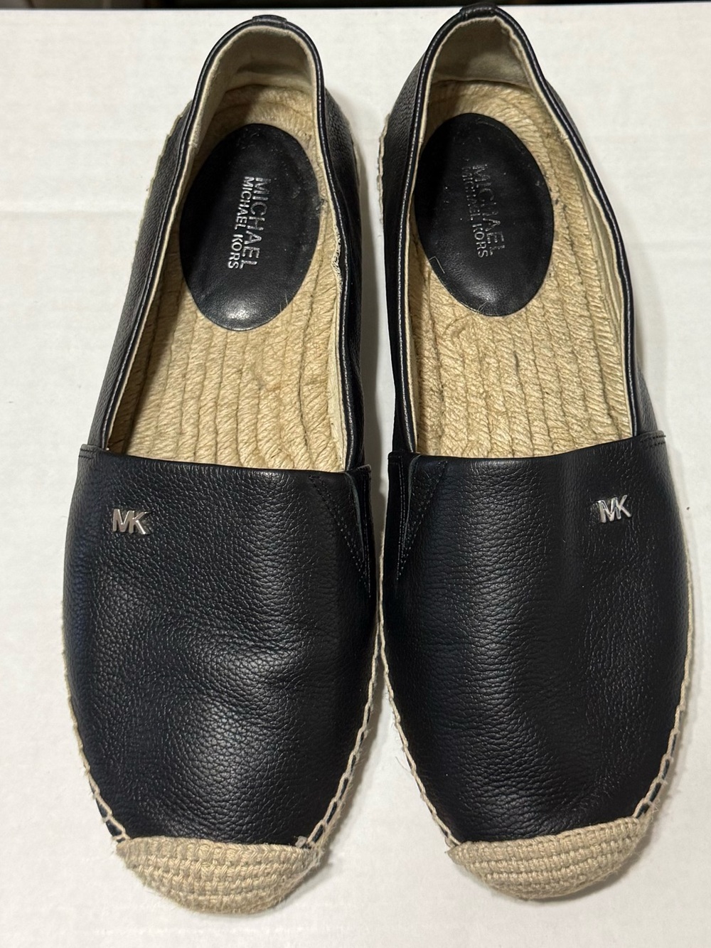 Michael Kors Black Leather Espadrille Slip-Ons with MK Logo size 8